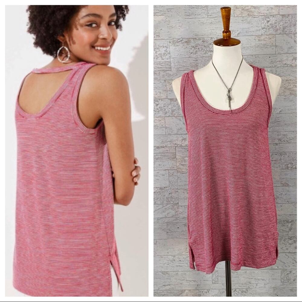 Loft red striped back cutout tank top sleeveless raspberry red